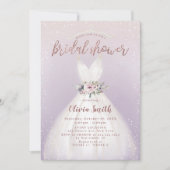 パープルエレガントウェディングドレスブライダルシャワーインビタット 招待状 (正面)