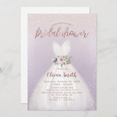 パープルエレガントウェディングドレスブライダルシャワーインビタット 招待状 (正面/裏面)