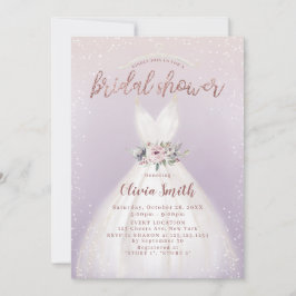 パープルエレガントウェディングドレスブライダルシャワーインビタット 招待状