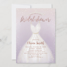 パープルエレガントウェディングドレスブライダルシャワー 招待状