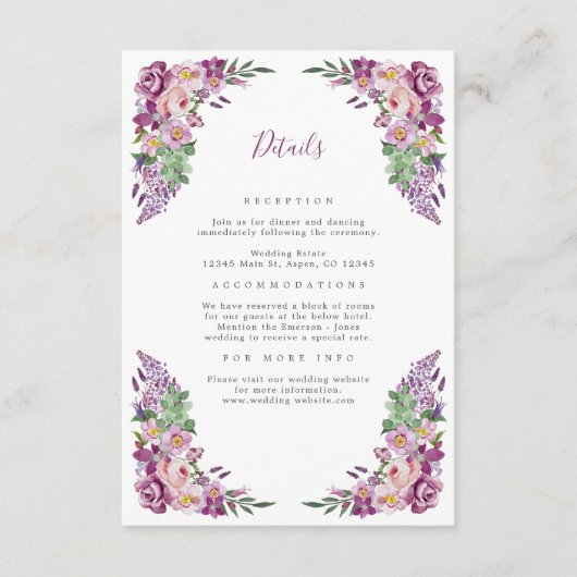 パープルエレガントウェディング詳細 エンクロージャーカード (正面)