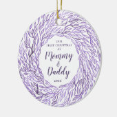 パープルエレガントウォーターの色1番目のクリスマスを親として セラミックオーナメント (左)