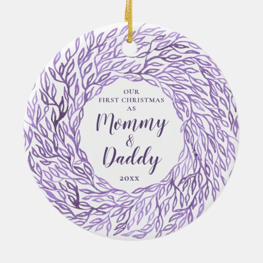 パープルエレガントウォーターの色1番目のクリスマスを親として セラミックオーナメント (裏面)