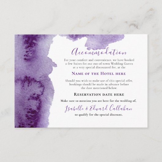 パープルエレガントウォーターカラーウォッシュアコモデーション エンクロージャーカード (正面)