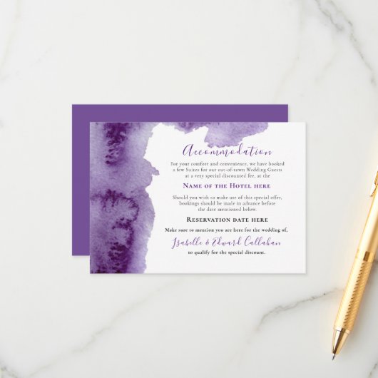 パープルエレガントウォーターカラーウォッシュアコモデーション エンクロージャーカード (正面/裏面インサイチュ)