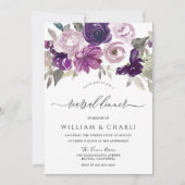 パープルエレガントウォーターカラーフローラリハーサルディナー 招待状 (正面)