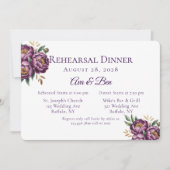 パープルエレガントウォーターカラーフローラリハーサルディナー 招待状 (正面)