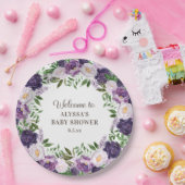 パープルエレガントウォーター色フローラガールベビーシャワー ペーパープレート (パーティー)