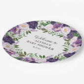 パープルエレガントウォーター色フローラガールベビーシャワー ペーパープレート (アングル)