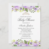 パープルエレガントウォーター色フローラベビーシャワー 招待状 (正面)