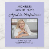 パープルエレガントエイジ・トゥ・パーフェクト誕生日写真 ワインラベル (シングルラベル)