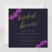 パープルエレガントオーキッドムードダークブライダルシャワー 招待状 (正面)