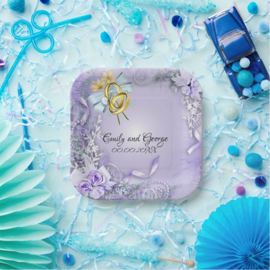 パープルエレガントカスタマイ結婚ズ/婚約 ペーパープレート (パーティー)