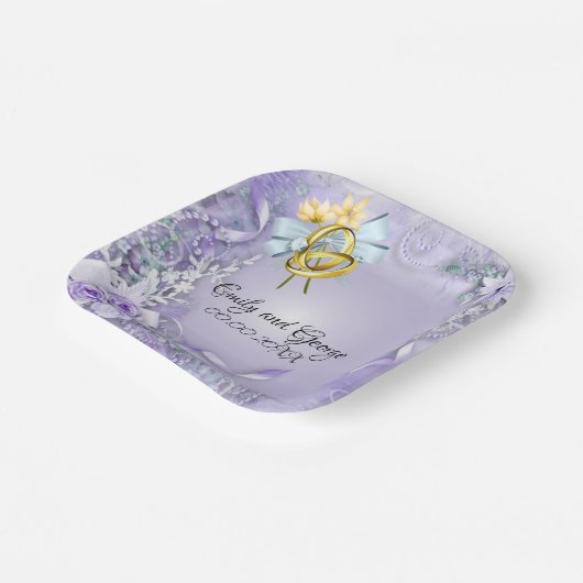 パープルエレガントカスタマイ結婚ズ/婚約 ペーパープレート (傾斜あり)