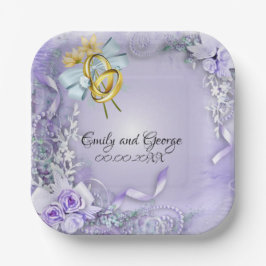 パープルエレガントカスタマイ結婚ズ/婚約 ペーパープレート