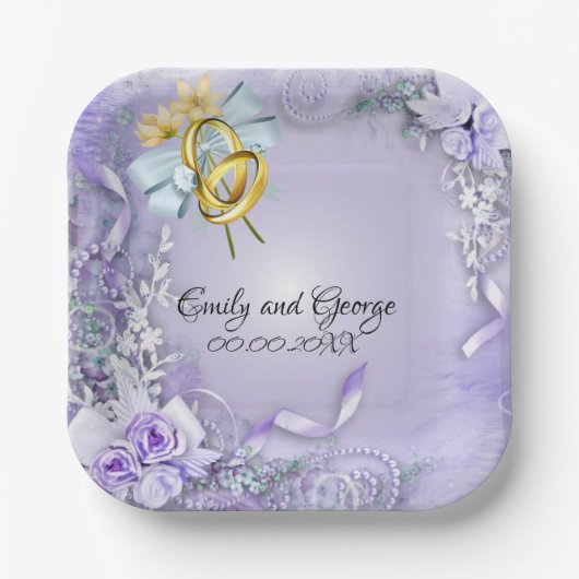 パープルエレガントカスタマイ結婚ズ/婚約 ペーパープレート (正面)