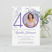 パープルエレガントカスタムフォトフローラ40th Birthday 招待状 (スタンド正面)