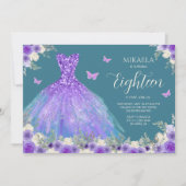 パープルエレガントガウンフローラ18誕生日 招待状 (正面)