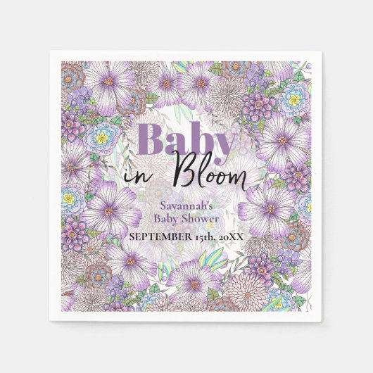 パープルエレガントガーデンフラワーズベビーイン開花 スタンダードカクテルナプキン (正面)