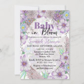 パープルエレガントガーデンフラワーズベビーイン開花 招待状 (正面)
