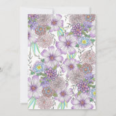 パープルエレガントガーデンフラワーズベビーイン開花 招待状 (裏面)