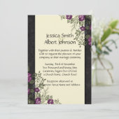 パープルエレガントガーデンフローラアイボリーダマスクウェディング 招待状 (スタンド正面)