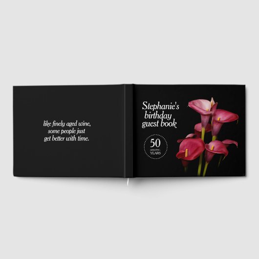 パープルエレガントキャラリリー50th任意の年誕生日 ゲストブック (全面)