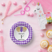 パープルエレガントギンガム&バルーン1st誕生日 ペーパーボウル (パーティー)