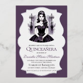 パープルエレガントクインセアニェラガール 箔招待状 (正面)