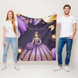 パープルエレガントクインセアニラガールアートギフト フリースブランケット