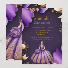 パープルエレガントクインセアニラガールアート 招待状