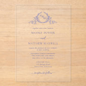 パープルエレガントクラウン王室のリースモノグラム アクリル招待状 (正面)