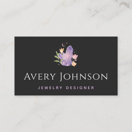 パープルエレガントクリスタル魔法ストーンジュエリーデザイン 名刺 (正面)