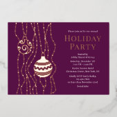 パープルエレガントクリスマスパーティー企業のホリデイ 箔招待状 (正面)