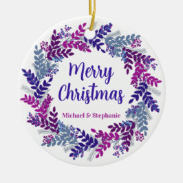 パープルエレガントクリスマスリース セラミックオーナメント