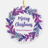 パープルエレガントクリスマスリース セラミックオーナメント (裏面)