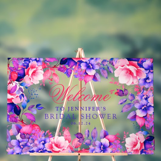 パープルエレガントグラムフローラブライダルシャワーへようこそ アクリルサイン (ニュートラル)