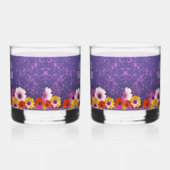 パープルエレガントグリッターの結婚デイジー ウイスキーグラス (左)
