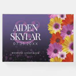 パープルエレガントグリッターの結婚デイジー ゲストブック