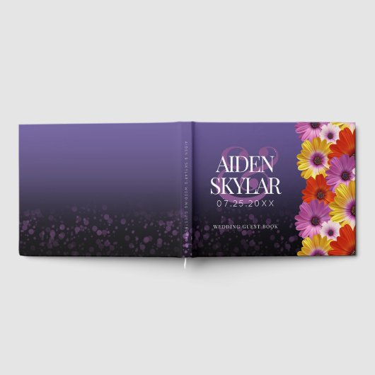 パープルエレガントグリッターの結婚デイジー ゲストブック (全面)