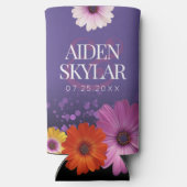 パープルエレガントグリッターの結婚デイジー スリム缶クーラー (裏面)