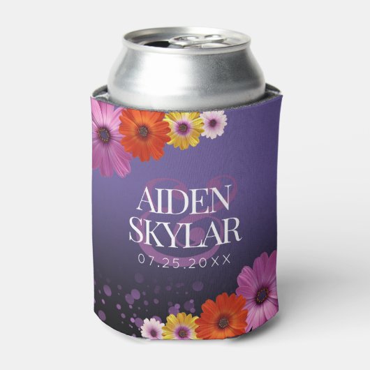 パープルエレガントグリッターの結婚デイジー 缶クーラー (缶正面)