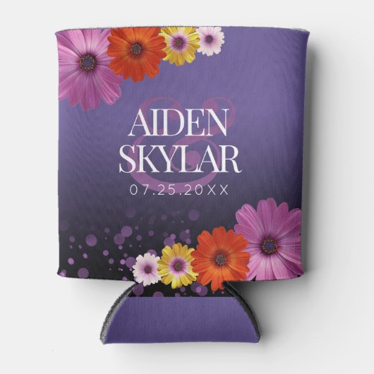 パープルエレガントグリッターの結婚デイジー 缶クーラー (正面)