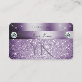 パープルエレガントグリッタースターズきらめくモノグラム 名刺 (正面)