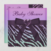 パープルエレガントグリッターゼブラプリントベビーシャワー 招待状 (正面/裏面)