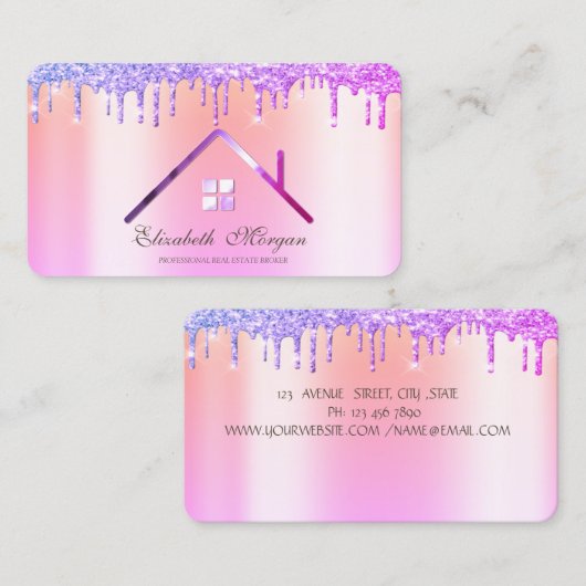 パープルエレガントグリッタードリップルーフ実在エテート 名刺 (正面/裏面)