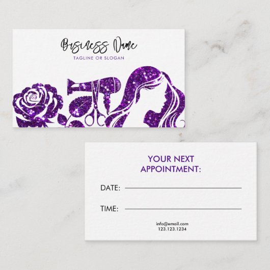パープルエレガントグリッターフローラ 予約カード (正面/裏面)