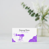 パープルエレガントグリッターヘアドライヤー美容師 予約カード (スタンド正面)