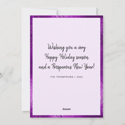 パープルエレガントグリッターペーパーカットクリスマスツリー シーズンカード (裏面)