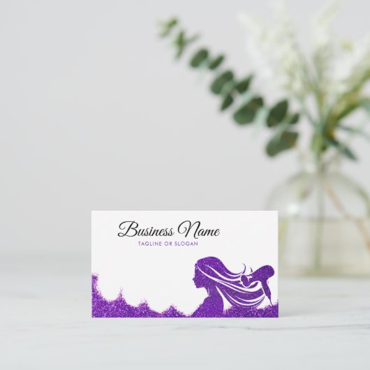 パープルエレガントグリッターレディーヘアードレッサー 予約カード (スタンド正面)